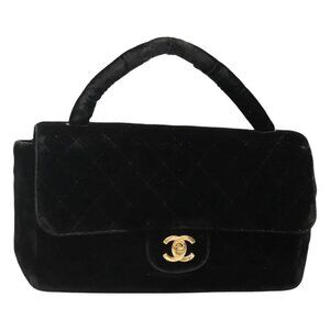 CHANEL Matelasse Hand Bag Velor Black Gold CC